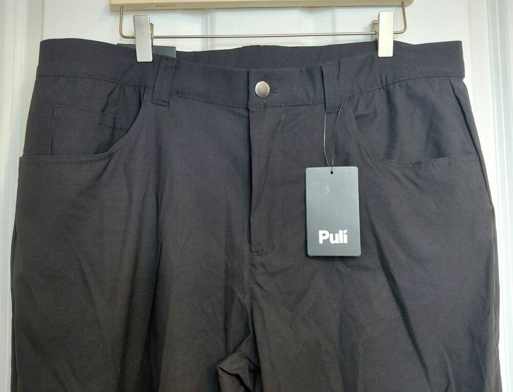 PULI Mens Free Flex Waistband Stretch Woven Pants Black NWT 38 Golf Office